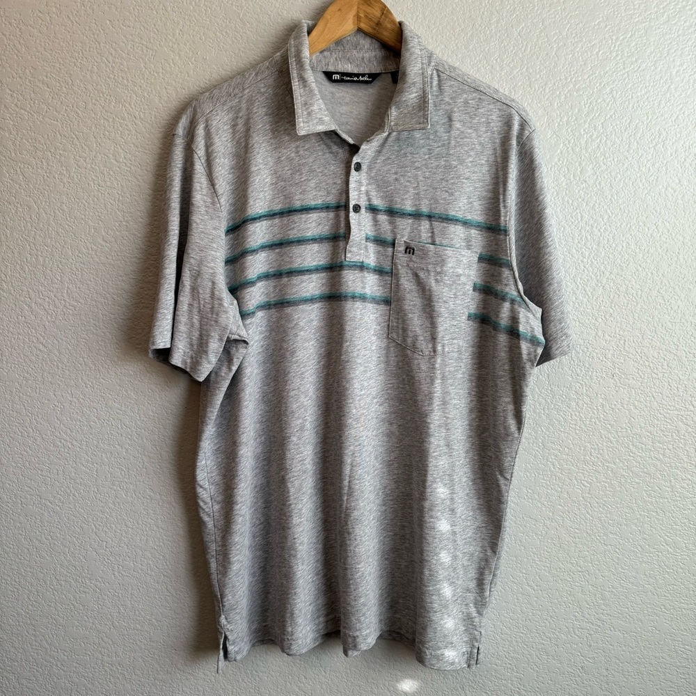 Men’s Travis Mathew Grey Stripe Short Sleeve Polo Shirt Size XL